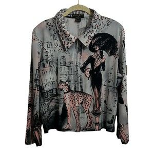 Vintage Jackets Galore Pink & Black Cheetah Print Lightweight Zip-Up Size Medium